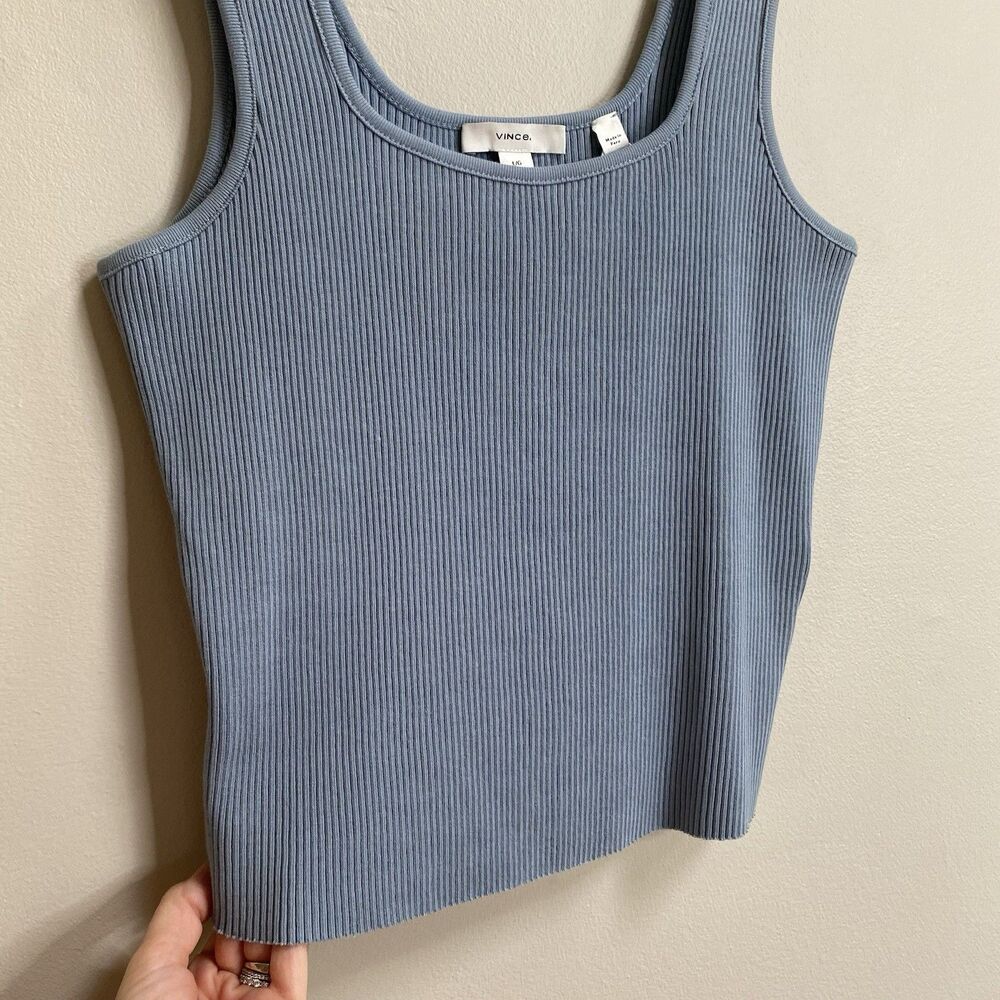 VINCE Topaz Blue Sweetheart Neck Ribbed Knit Crop Tank Size Large - Picture 6 of 13